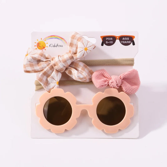 3Pc Set Flower Sunglasses & Bowknot Headbands