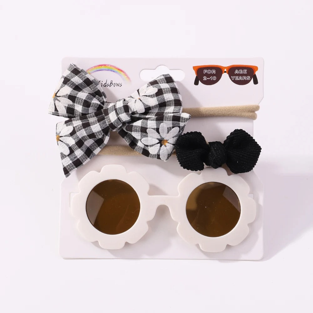 3Pc Set Flower Sunglasses & Bowknot Headbands