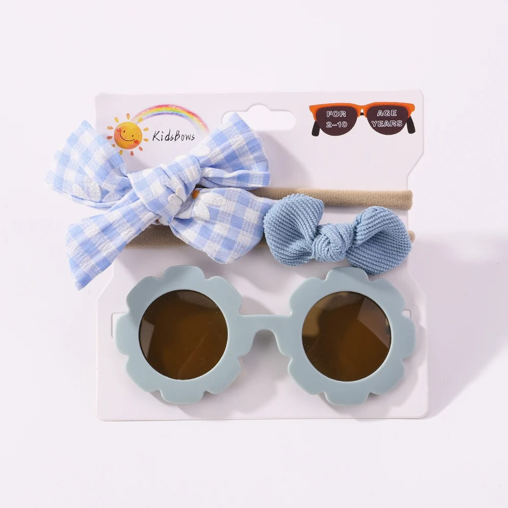 3Pc Set Flower Sunglasses & Bowknot Headbands