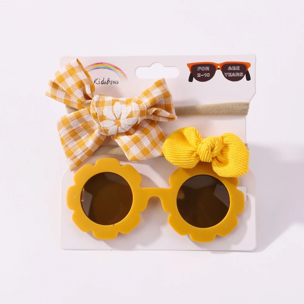 3Pc Set Flower Sunglasses & Bowknot Headbands