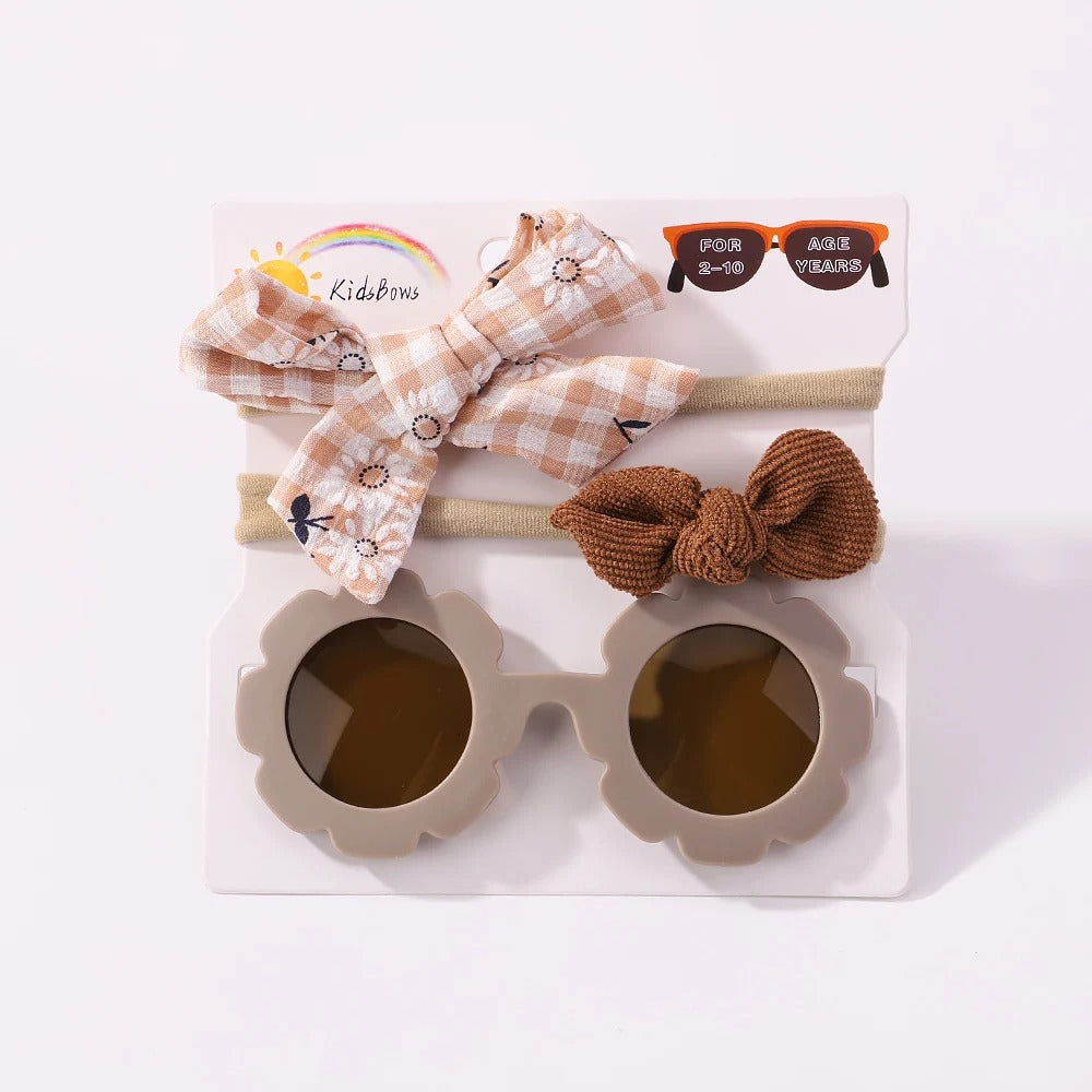 3Pc Set Flower Sunglasses & Bowknot Headbands