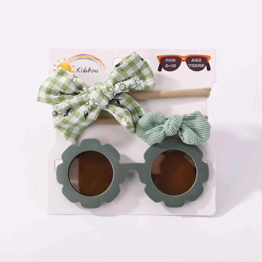 3Pc Set Flower Sunglasses & Bowknot Headbands